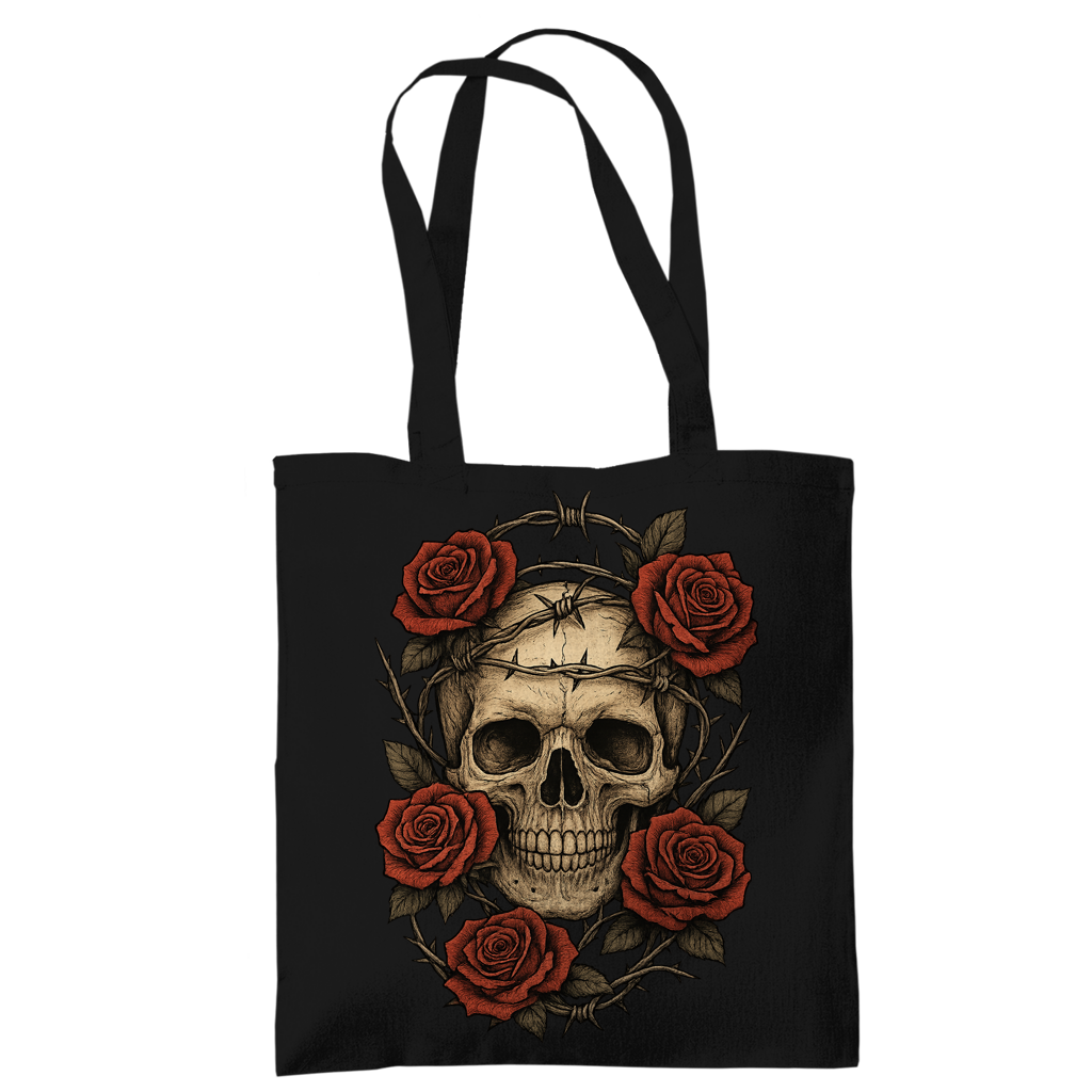 Tragetasche Schädel mit Stacheldraht und Rosen