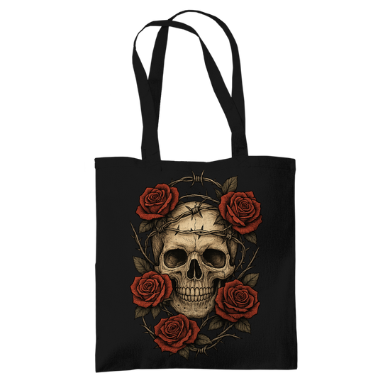 Tragetasche Schädel mit Stacheldraht und Rosen