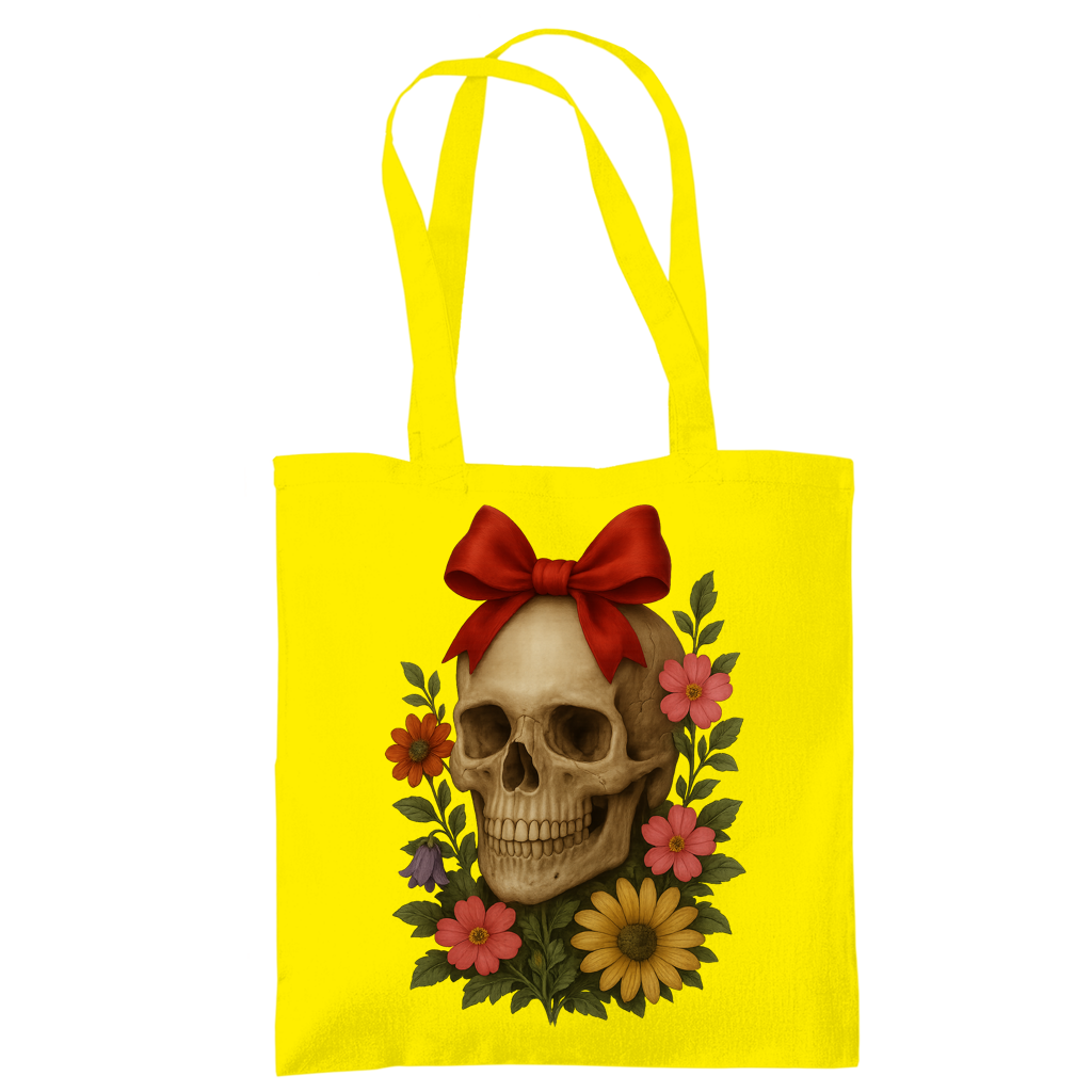 Tragetasche Schädel mit Schleife und Blumen