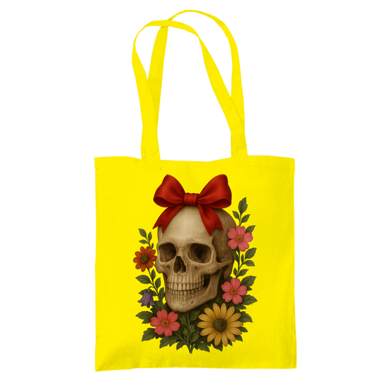 Tragetasche Schädel mit Schleife und Blumen