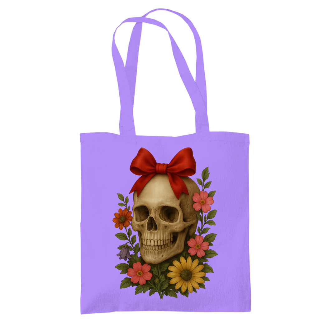 Tragetasche Schädel mit Schleife und Blumen