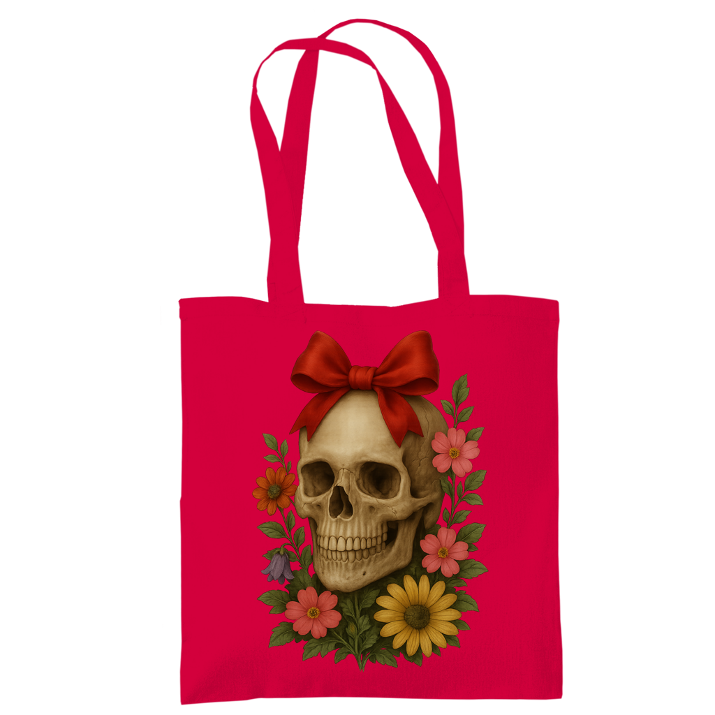 Tragetasche Schädel mit Schleife und Blumen