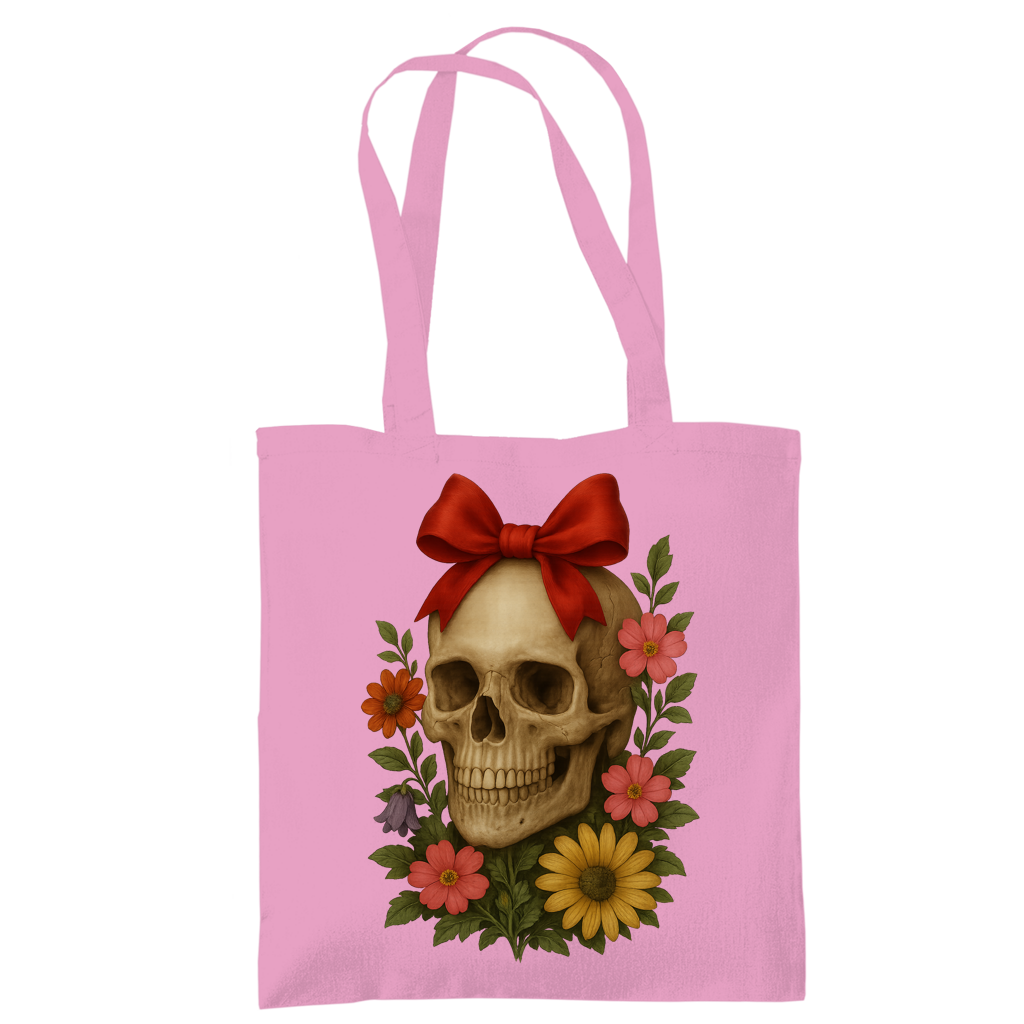 Tragetasche Schädel mit Schleife und Blumen