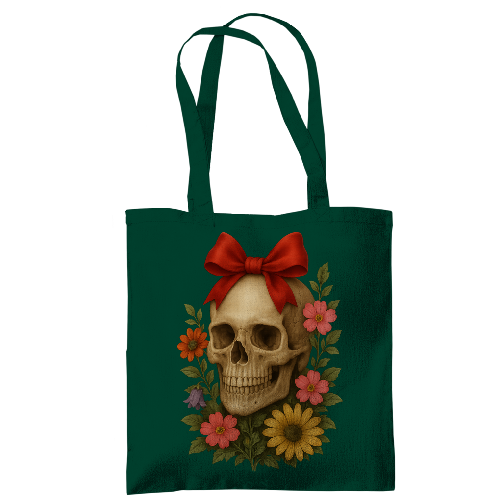 Tragetasche Schädel mit Schleife und Blumen