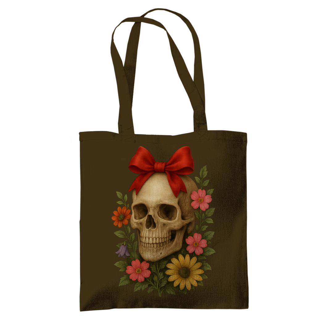 Tragetasche Schädel mit Schleife und Blumen