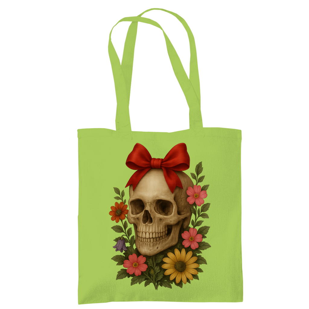 Tragetasche Schädel mit Schleife und Blumen