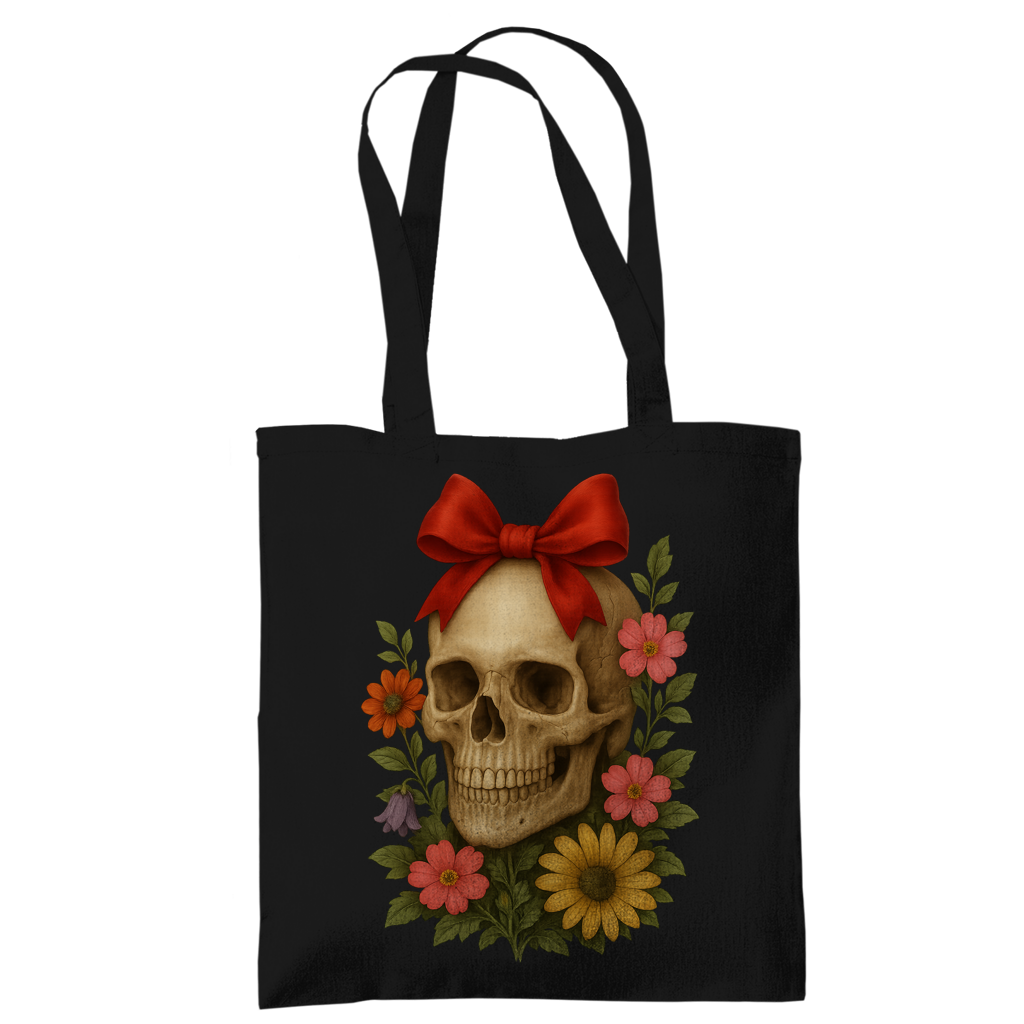 Tragetasche Schädel mit Schleife und Blumen