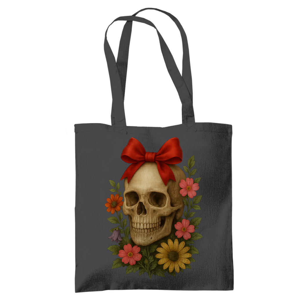 Tragetasche Schädel mit Schleife und Blumen