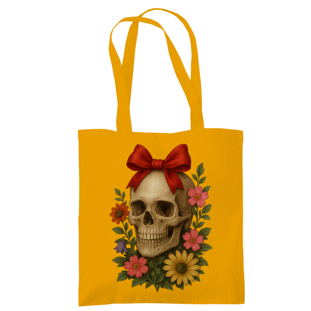 Tragetasche Schädel mit Schleife und Blumen