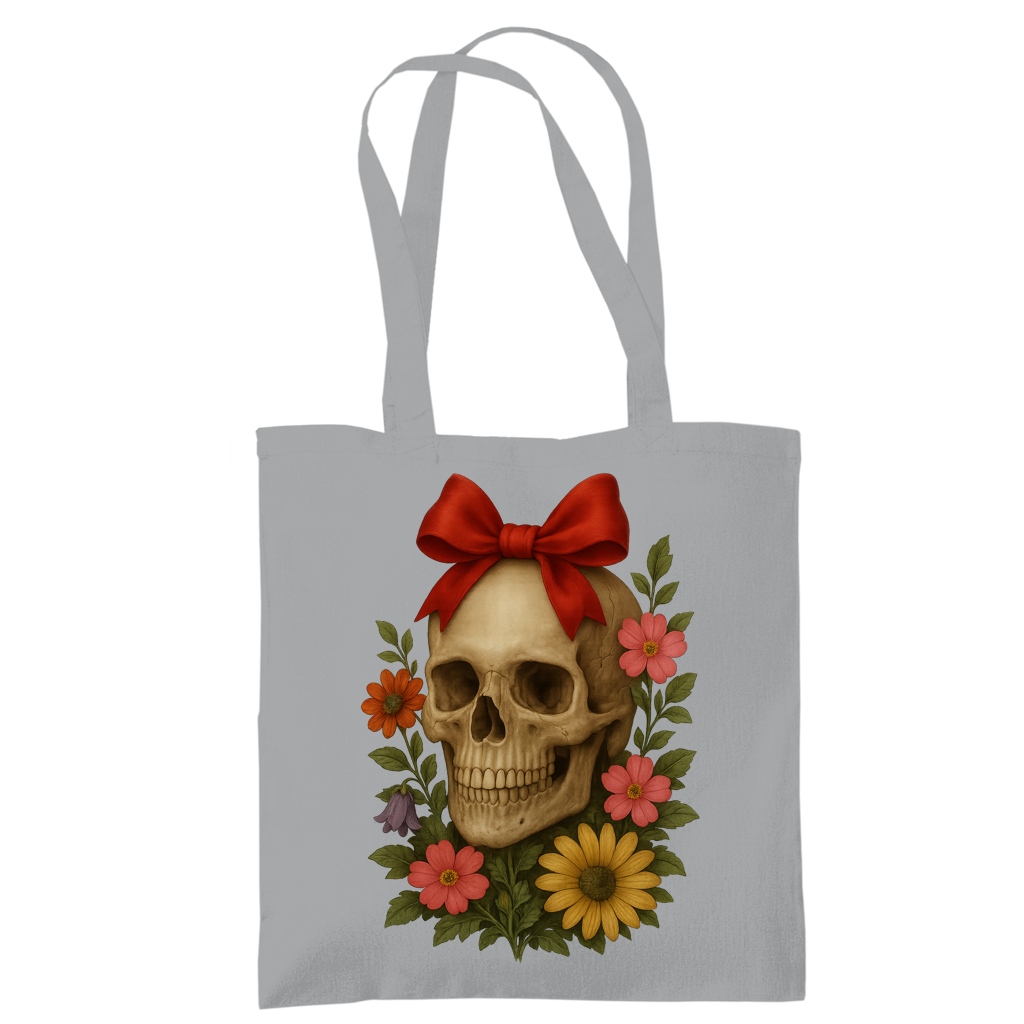 Tragetasche Schädel mit Schleife und Blumen