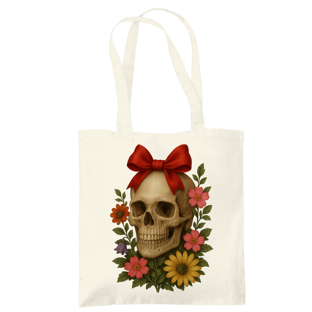Tragetasche Schädel mit Schleife und Blumen