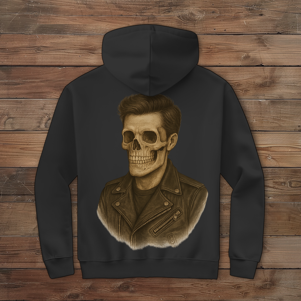 Herren Zipper Hoodie Skelettmann Lederjacke