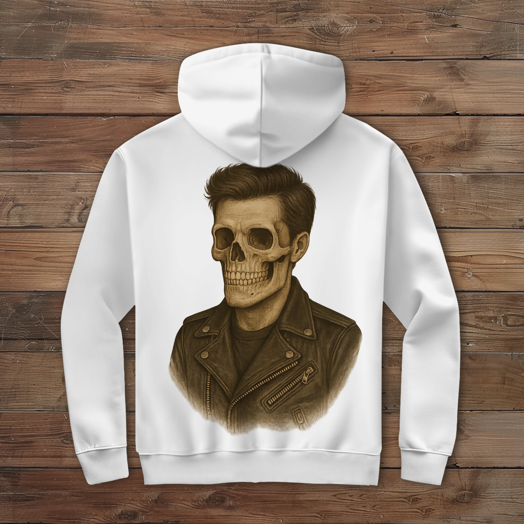 Herren Zipper Hoodie Skelettmann Lederjacke