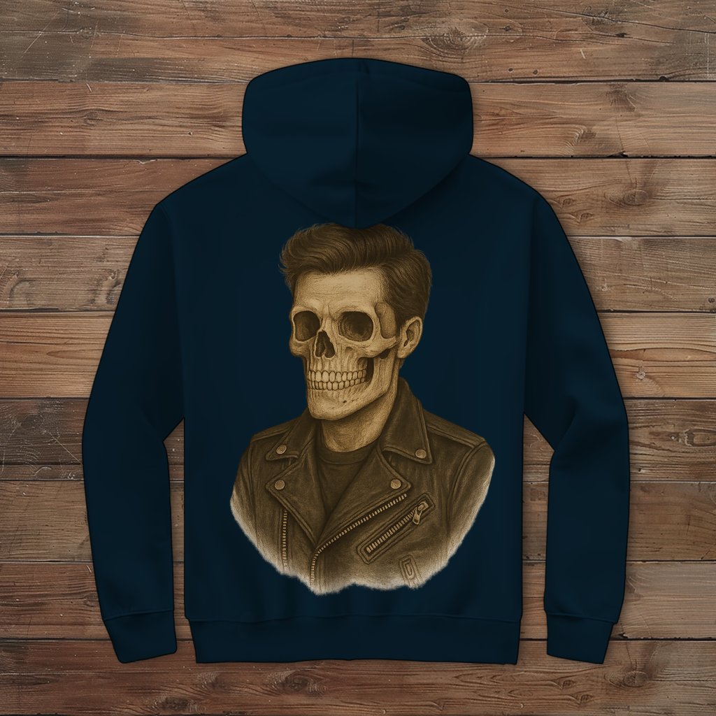 Herren Zipper Hoodie Skelettmann Lederjacke