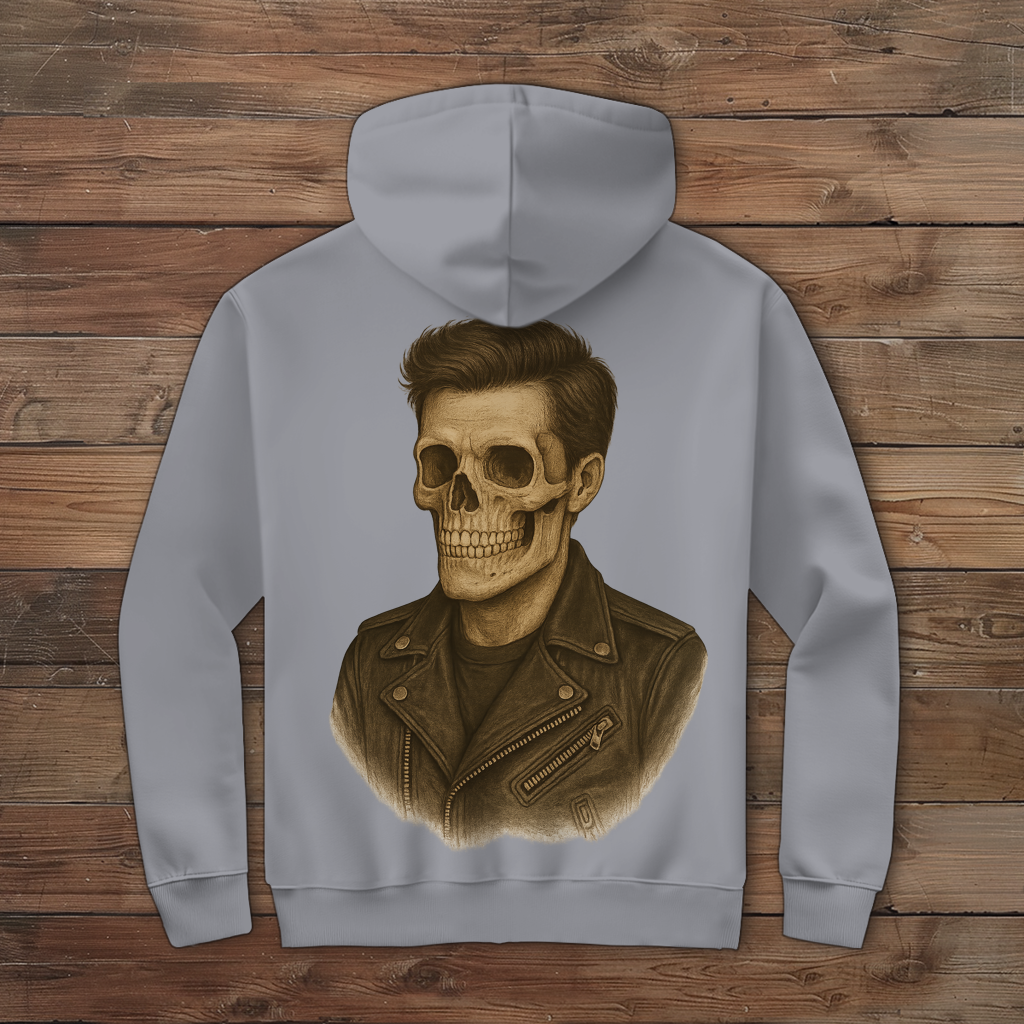 Herren Zipper Hoodie Skelettmann Lederjacke