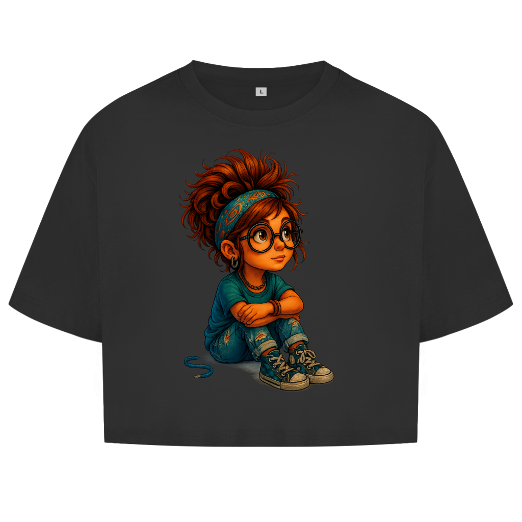 Damen Oversize Crop Top Girl Träumt vor sich hin