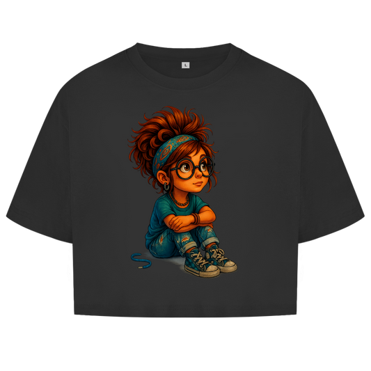 Damen Oversize Crop Top Girl Träumt vor sich hin