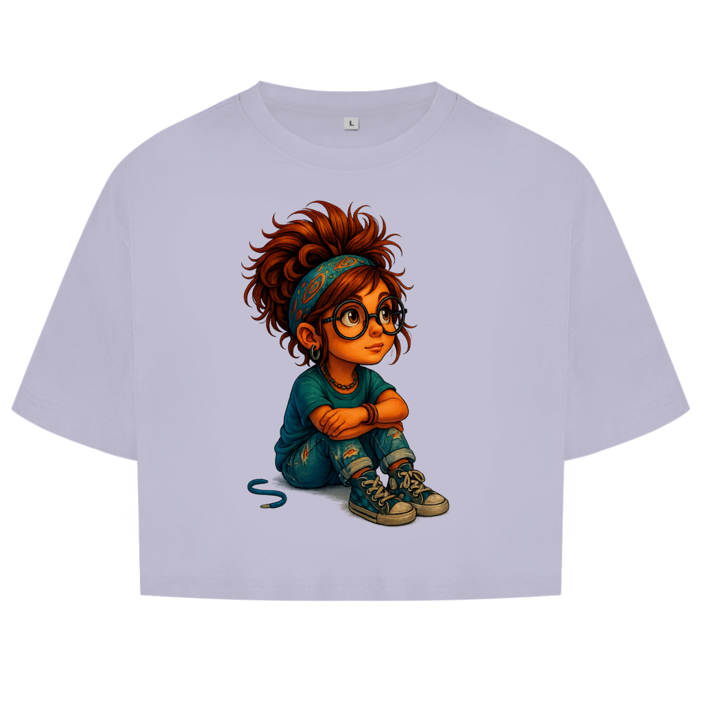 Damen Oversize Crop Top Girl Träumt vor sich hin