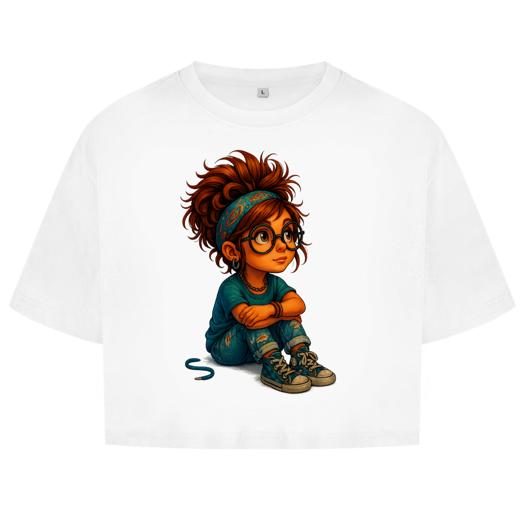 Damen Oversize Crop Top Girl Träumt vor sich hin