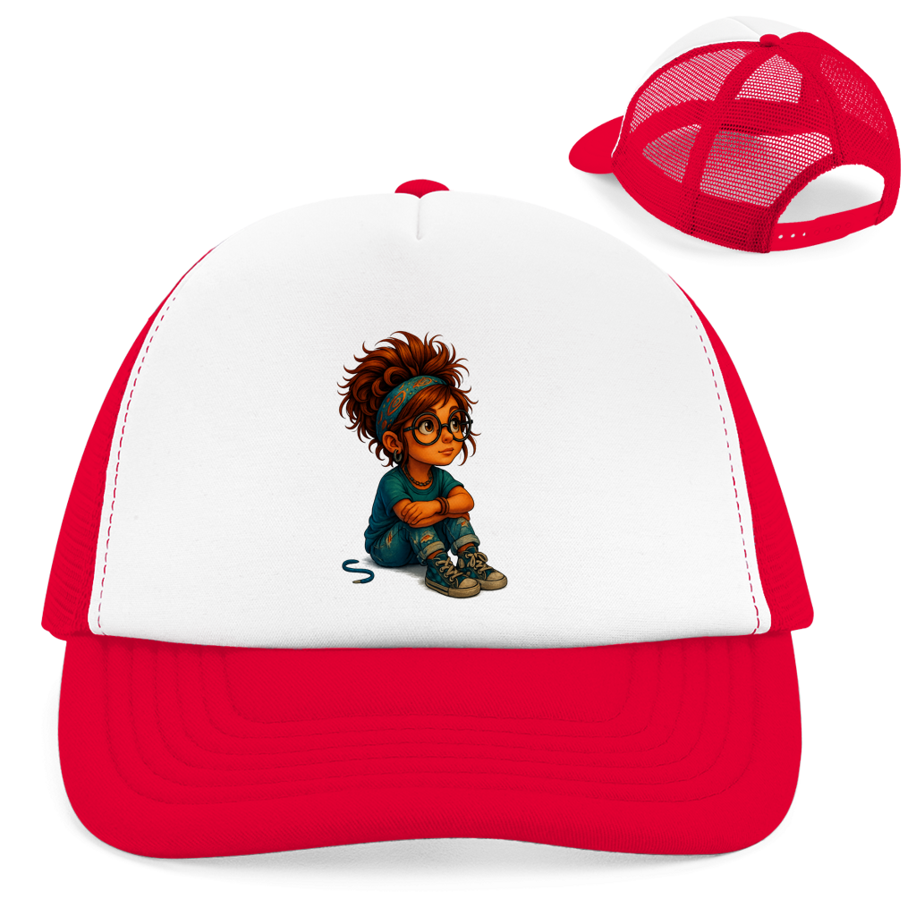 Retro Trucker Cap Girl Träumt vor sich hin