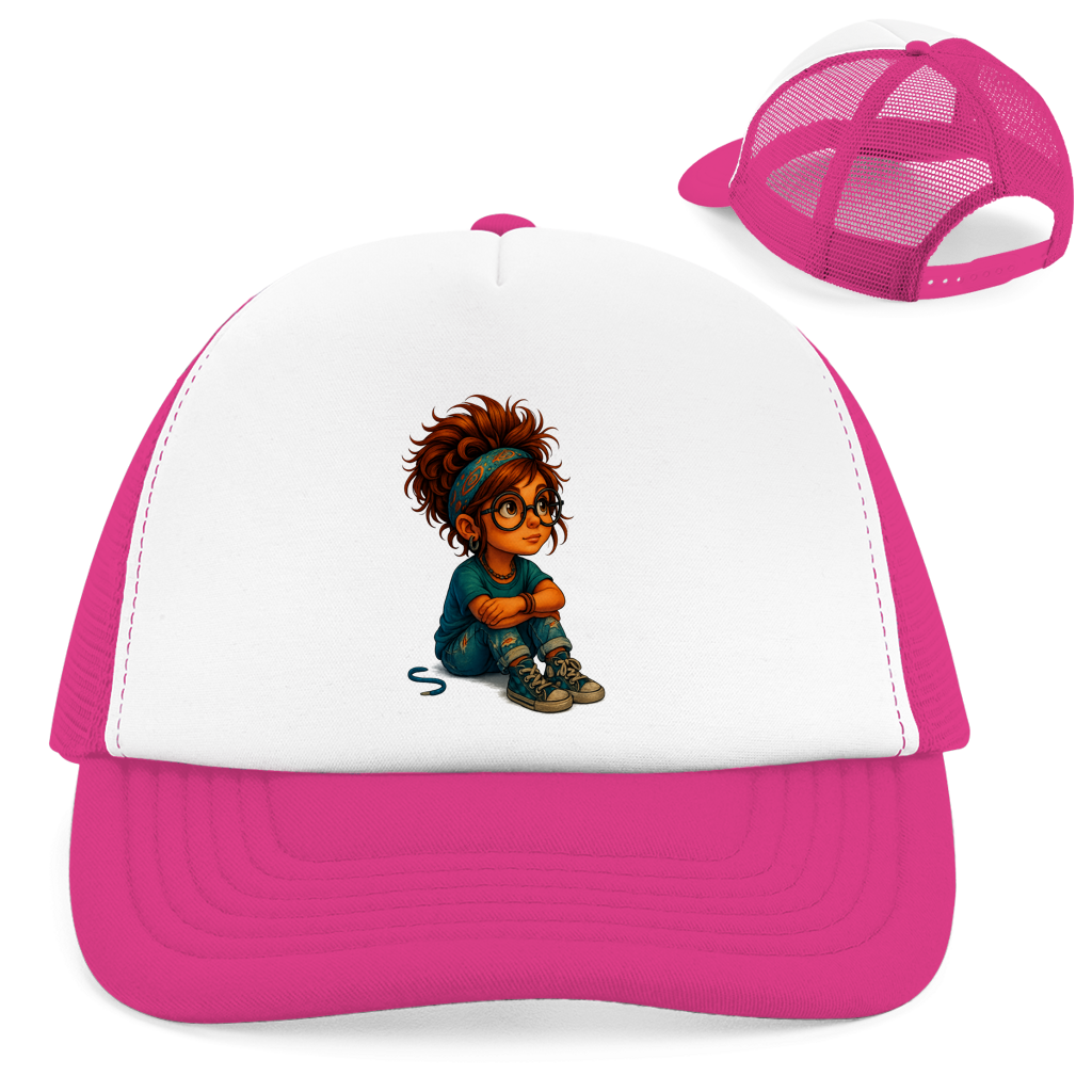 Retro Trucker Cap Girl Träumt vor sich hin