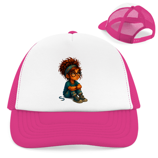 Retro Trucker Cap Girl Träumt vor sich hin