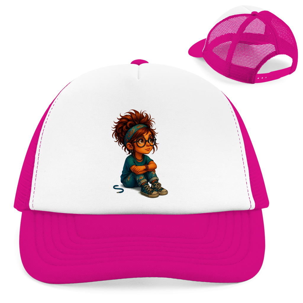 Retro Trucker Cap Girl Träumt vor sich hin