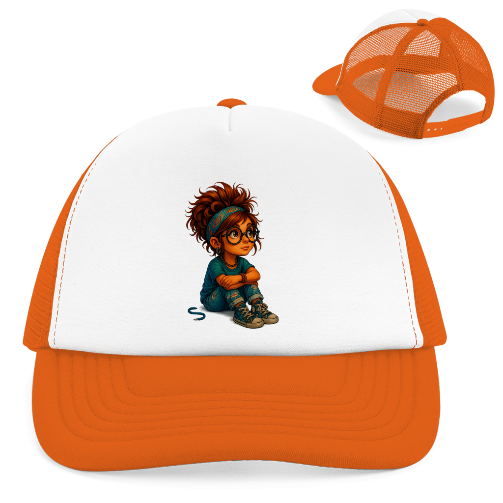 Retro Trucker Cap Girl Träumt vor sich hin