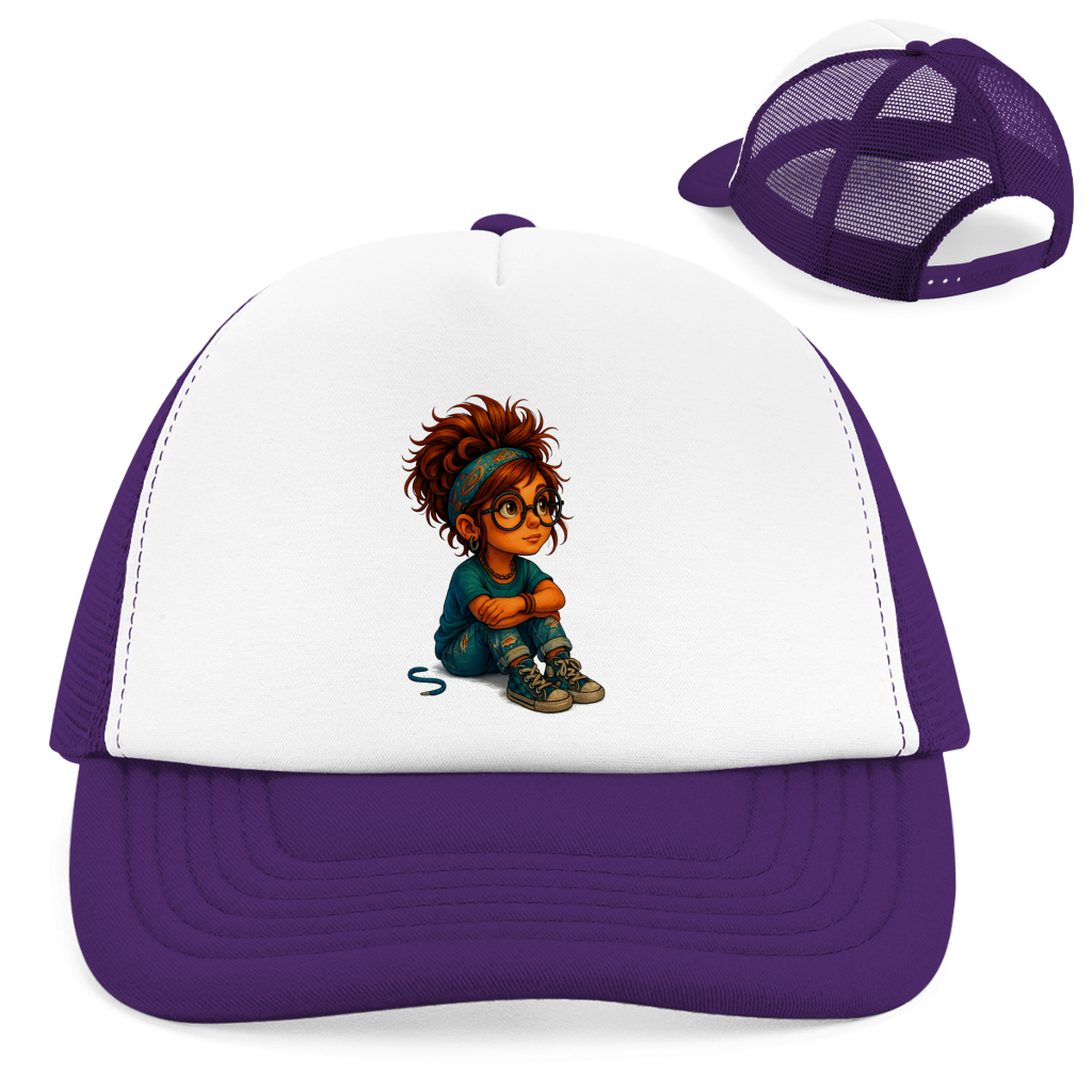 Retro Trucker Cap Girl Träumt vor sich hin