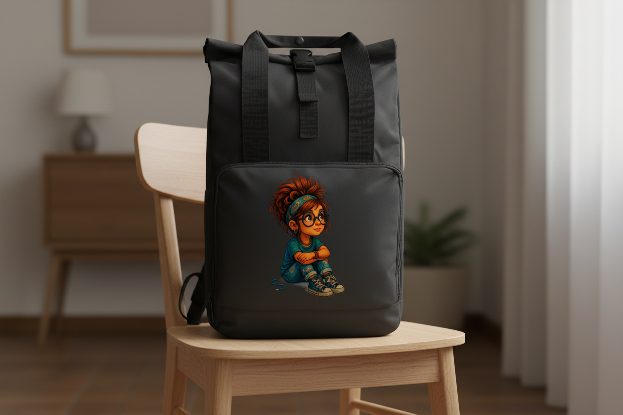 Rucksack Girl Träumt vor sich hin