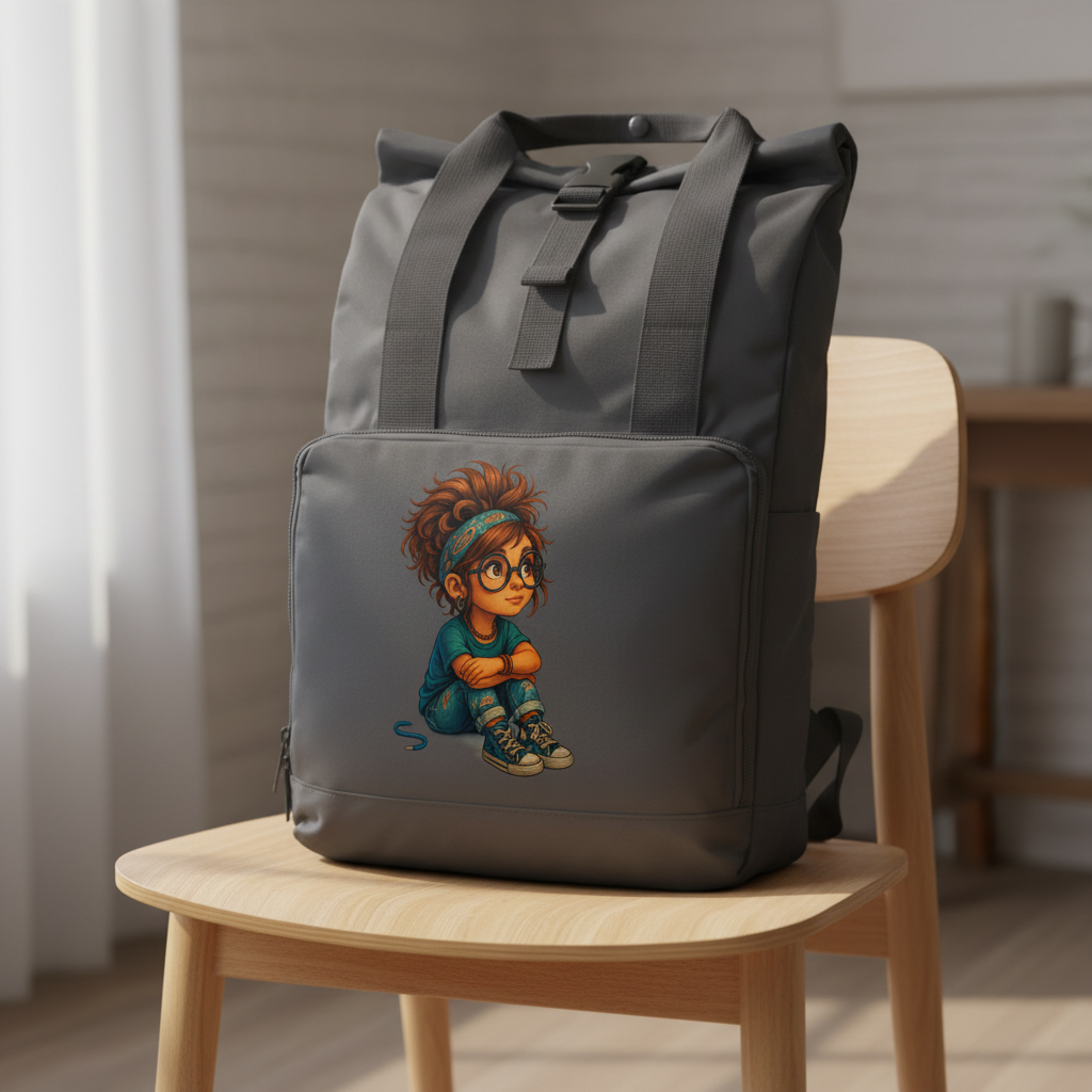 Rucksack Girl Träumt vor sich hin