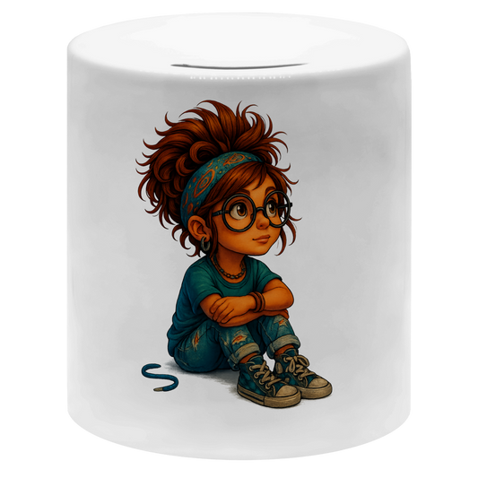 Money box Girl Träumt vor sich hin