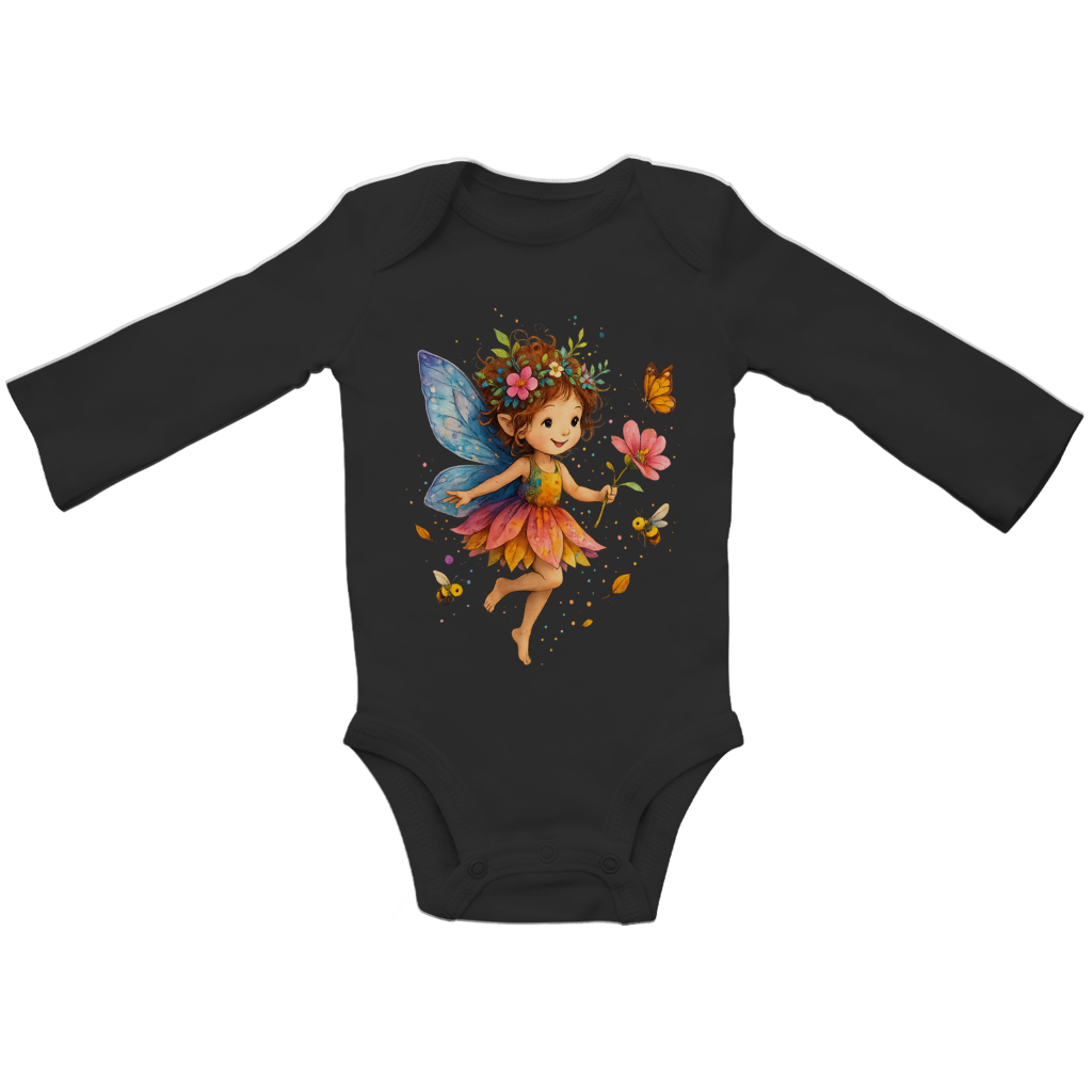 Baby Bio Bodysuite Langarm Girl Fee Lischen fliegt mit Schmetterlingen