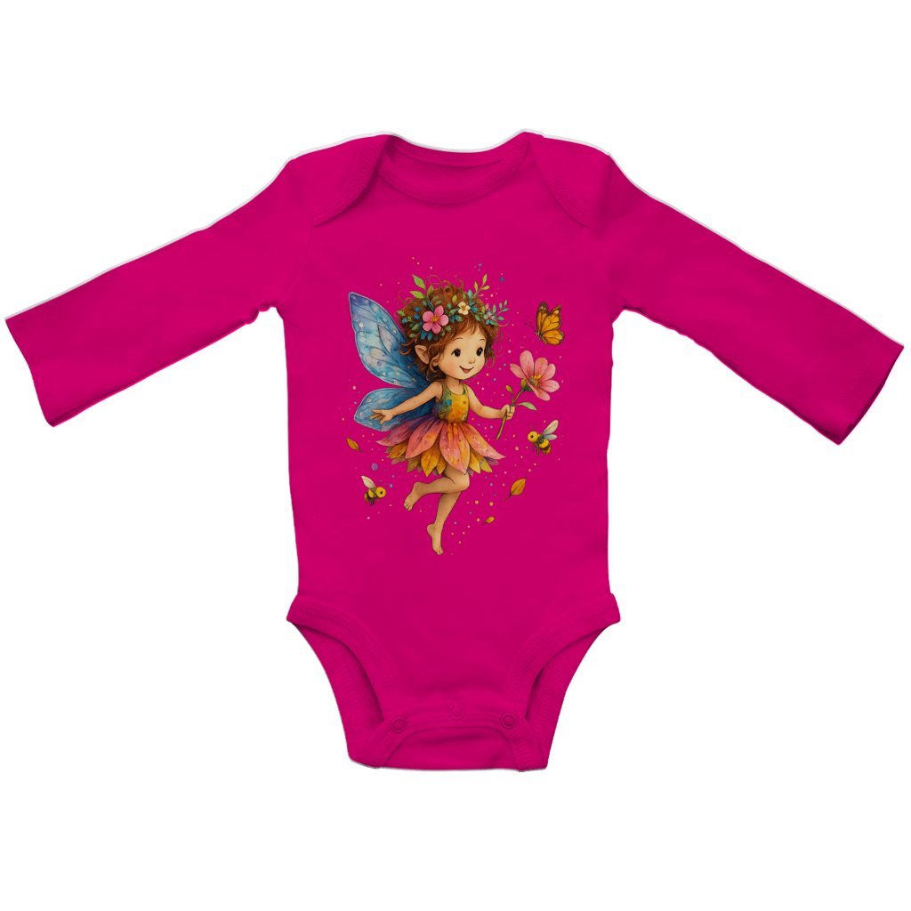 Baby Bio Bodysuite Langarm Girl Fee Lischen fliegt mit Schmetterlingen