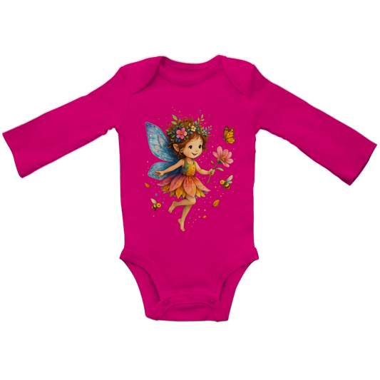 Baby Bio Bodysuite Langarm Girl Fee Lischen fliegt mit Schmetterlingen
