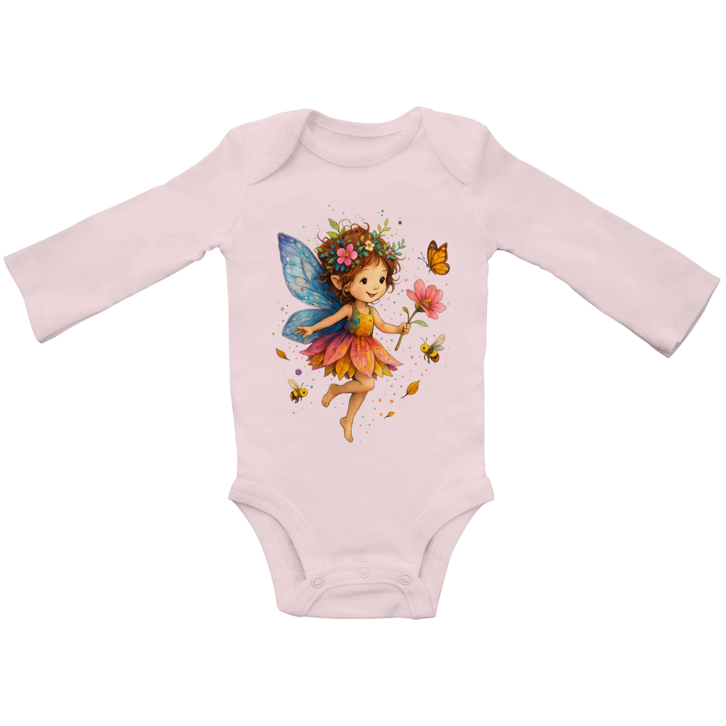 Baby Bio Bodysuite Langarm Girl Fee Lischen fliegt mit Schmetterlingen