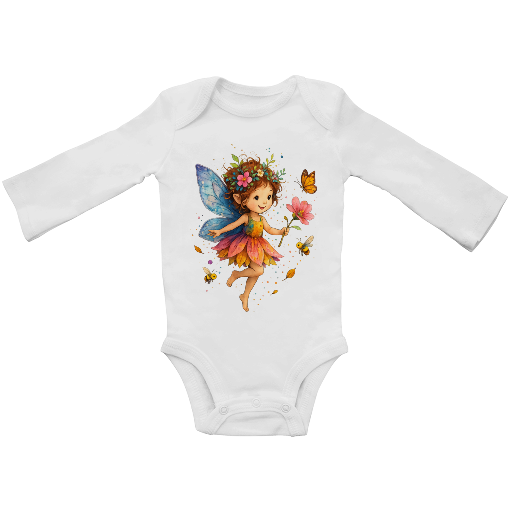Baby Bio Bodysuite Langarm Girl Fee Lischen fliegt mit Schmetterlingen