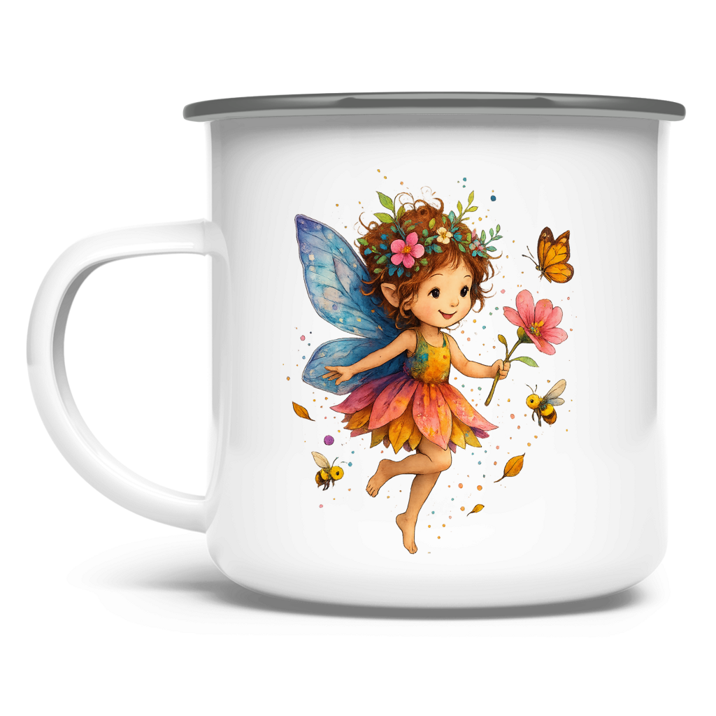 Emaille Tasse Girl Fee Lischen fliegt mit Schmetterlingen