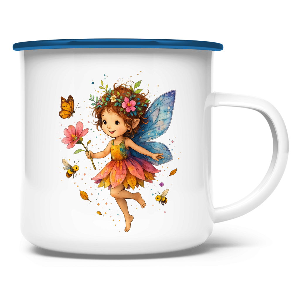 Emaille Tasse Girl Fee Lischen fliegt mit Schmetterlingen