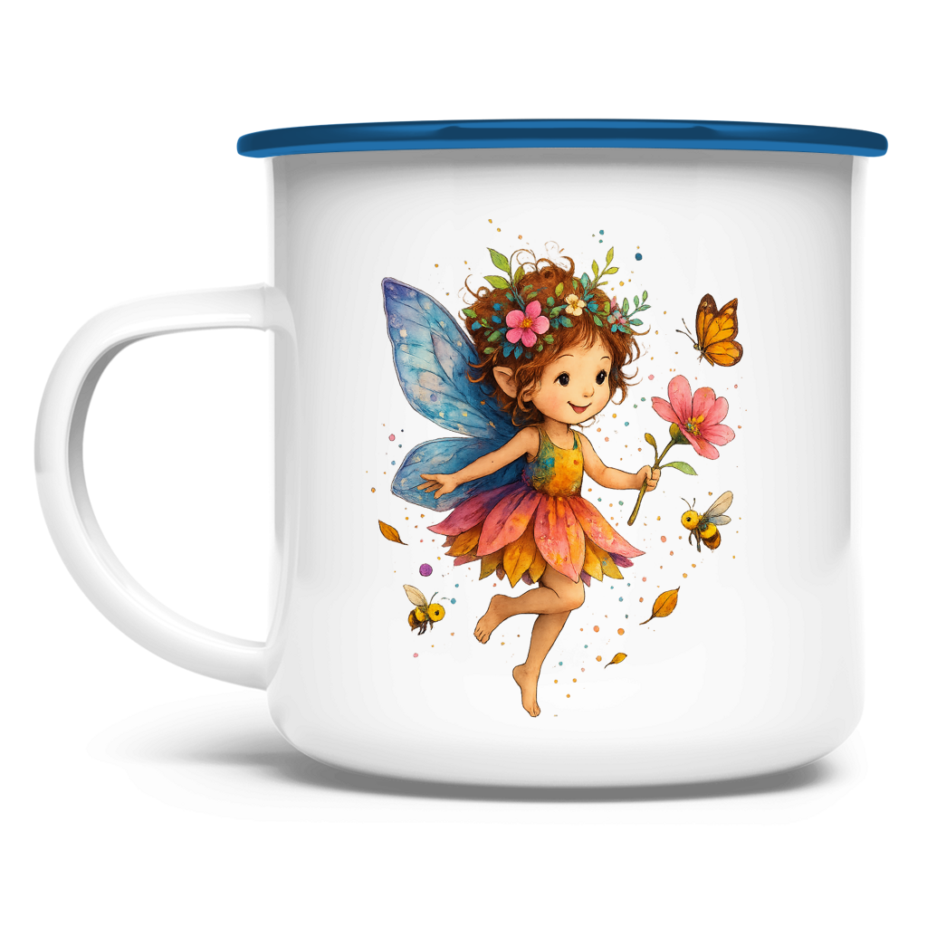 Emaille Tasse Girl Fee Lischen fliegt mit Schmetterlingen