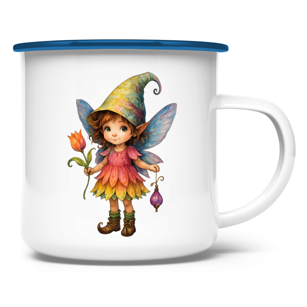 Emaille Tasse Girl Fee Lischen mit Tulpe und Lampe