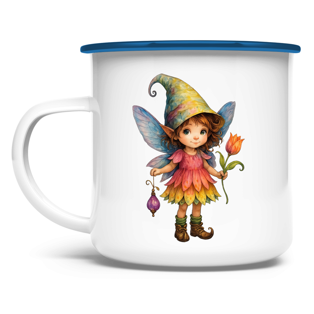 Emaille Tasse Girl Fee Lischen mit Tulpe und Lampe