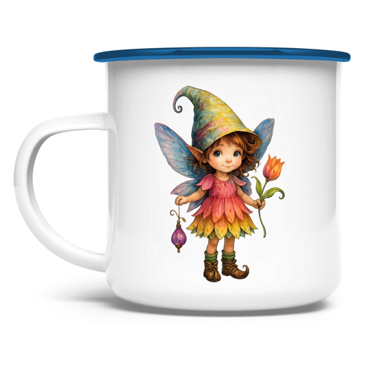 Emaille Tasse Girl Fee Lischen mit Tulpe und Lampe