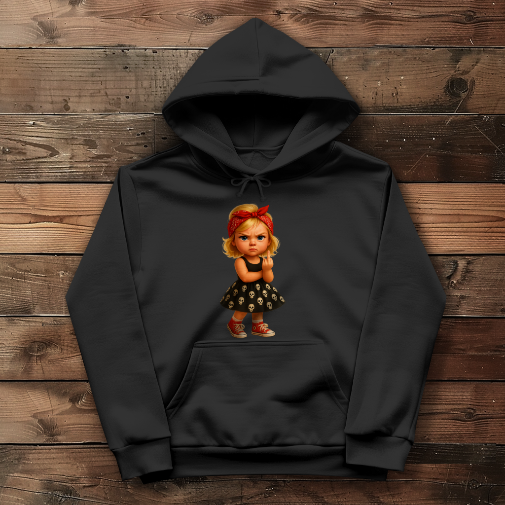 Damen Hoodie Girl frech Stinkefinger und Totenkopfkleid