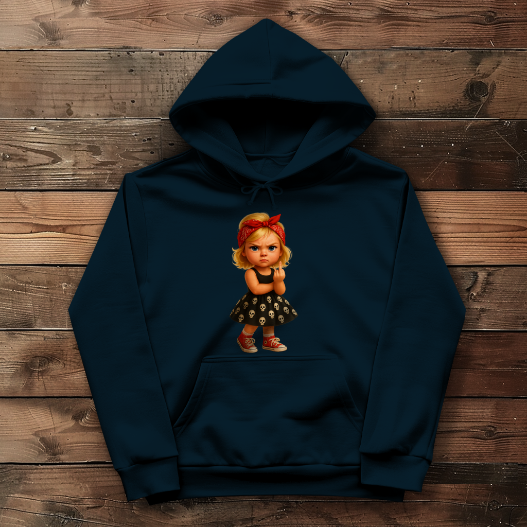 Damen Hoodie Girl frech Stinkefinger und Totenkopfkleid