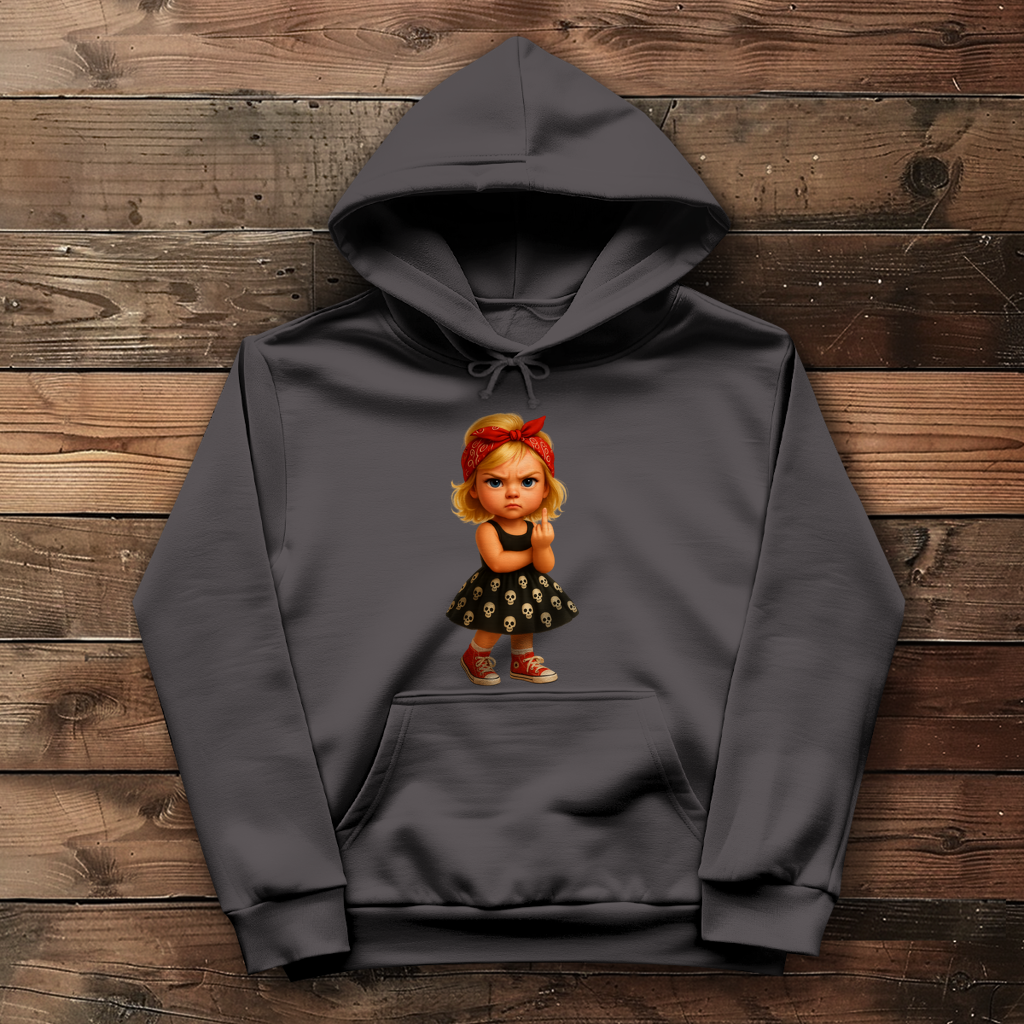 Damen Hoodie Girl frech Stinkefinger und Totenkopfkleid