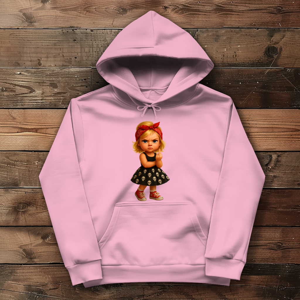 Damen Hoodie Girl frech Stinkefinger und Totenkopfkleid