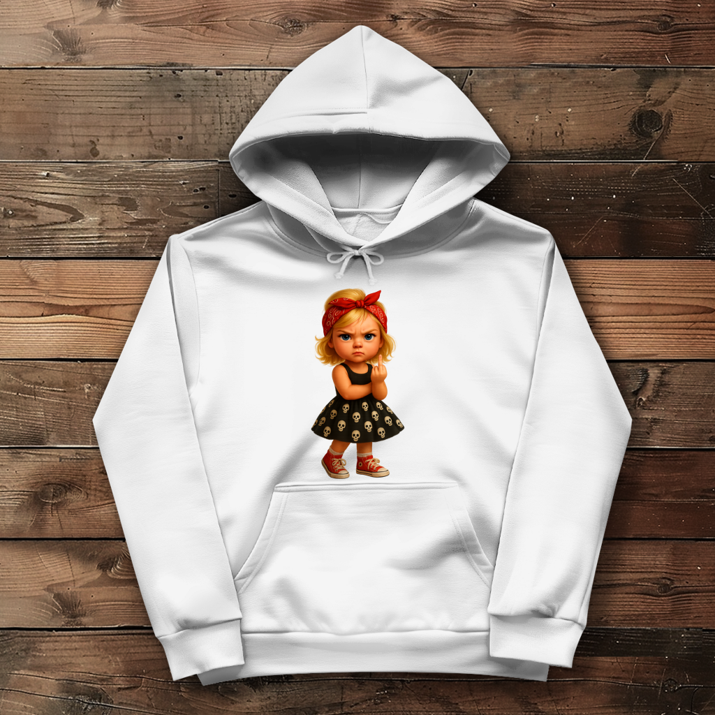 Damen Hoodie Girl frech Stinkefinger und Totenkopfkleid
