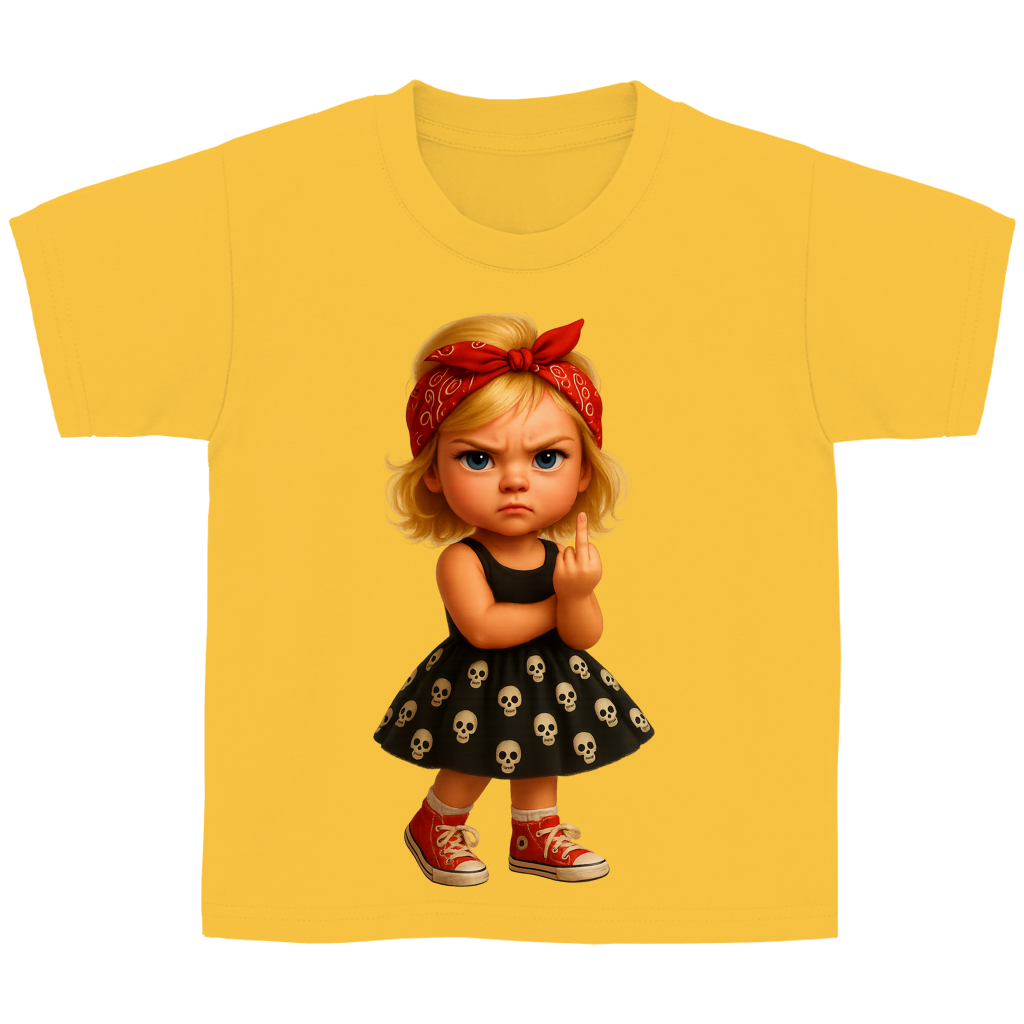 Kinder Basic T-Shirt Girl frech Stinkefinger und Totenkopfkleid