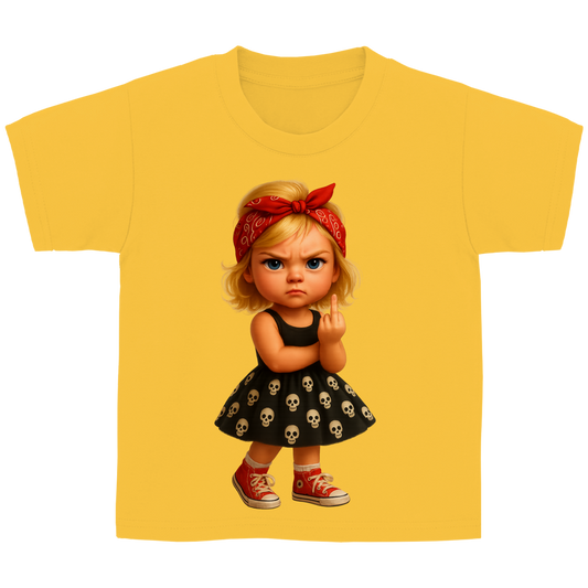 Kinder Basic T-Shirt Girl frech Stinkefinger und Totenkopfkleid
